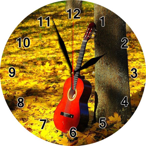 Настінний годинник "Гітара в осінньому листі" на склі
