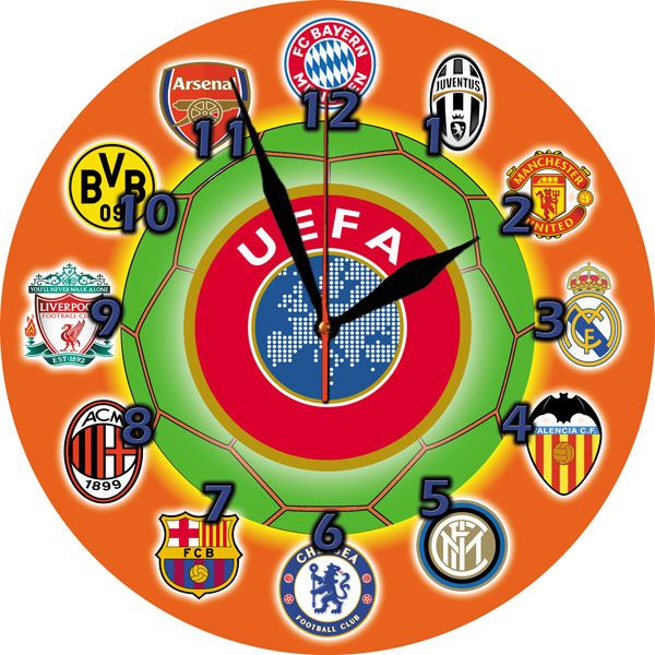 Настінний годинник з футбольними клубами UEFA