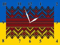 Настінний годинник з українським орнаментом на склі