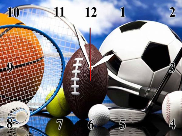 Спортивний настінний годинник на склі