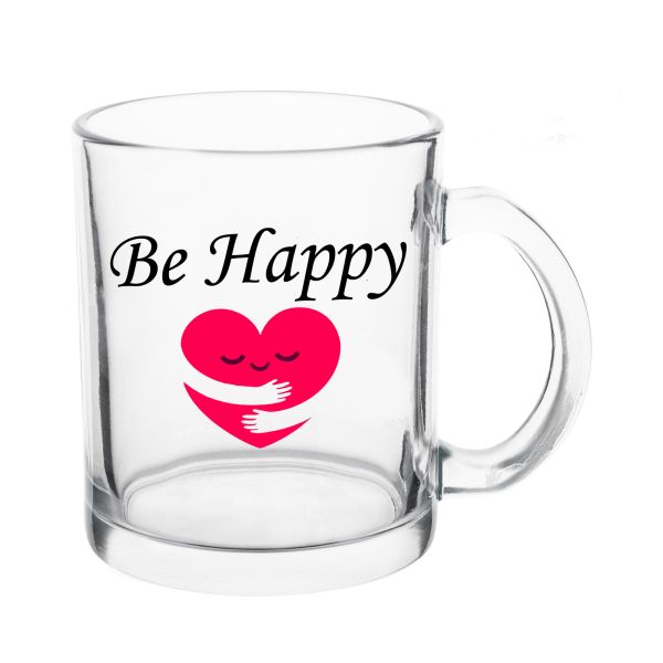 Прозора скляна чашка Be happy (будь щасливим/щасливою)